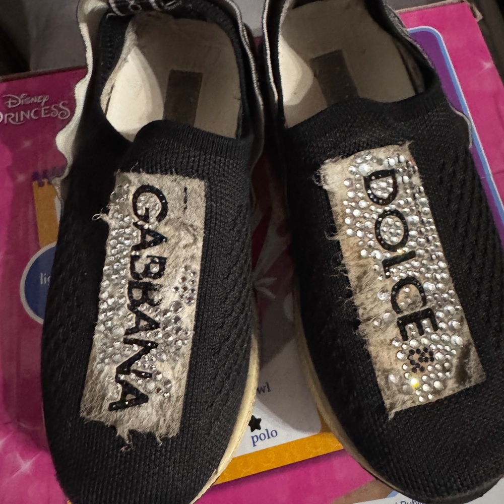 Dolce & Gabbana Black and Cream Embellished Slip-Ons